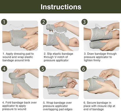 RISEN Israeli Bandage Vacuum Sterile Compression Bandages for First Aid Emergency Battle Wound Dressing Self-Rescue, 6 Inch, 1 Pack
