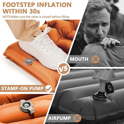 Sleeping Pad for Camping, Ultralight Inflatable Camping Mat with Pillow Built-in Foot Pump Sleeping Pads, Compact & Lightweight Air Mattress for Camping, Backpacking, Hiking