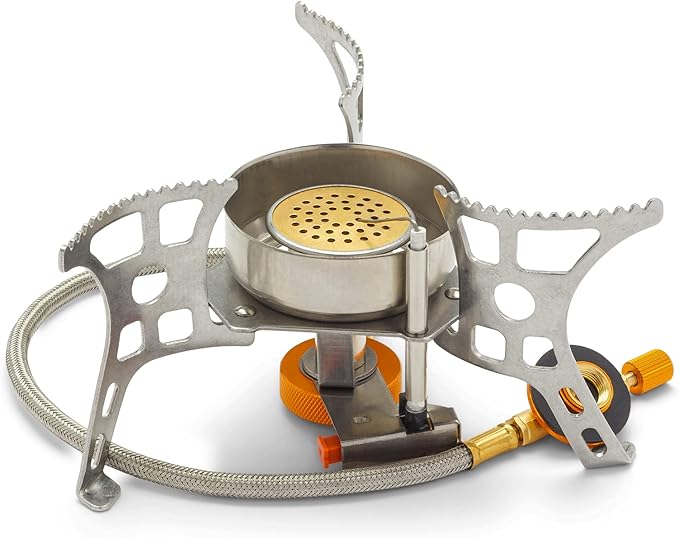 Backpacking Stove with Built-in Ignition System, Compatible with 3 Types of Camping Stove Fuel