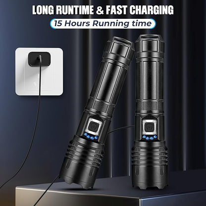 Rechargeable LED Flashlights High Lumens, 990,000 Lumens Super Bright Flashlights with 5 Modes, Waterproof Powerful Flash Light Multifunctional Flashlights for Home Camping(2 Pack)