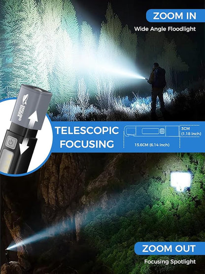 Smiling Shark LED Flashlight, G1 Flash Light Black 3 Modes Zoomable Focus White Sidelight Waterproof Powerful Super Bright EDC Torch Light Outdoor Emergency,Mini-Rechargeable-LED-Flashlight-Camping