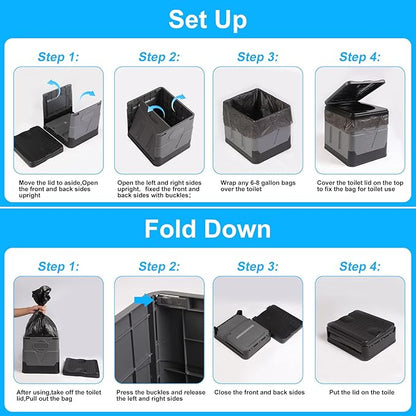 PORMYTRIP Portable Toilet Camping Toilet Foldable Toilet for Car Indoor Outdoor Commode Travel Toilet Portable Toilet for Camping,Tent,Hiking,Boating,Long Road Trips,Traffic jam,Home