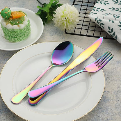 VANDBAO Camping Utensils Set, Portable Travel Utensils with Case for Fixing Tableware, Reusable Stainless Steel Stable Cutlery Set, Lunch Picnic Flatware Silverware (Rainbow Set)
