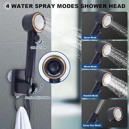 Portable Camping Shower Pump, 5 Speed Mode, 8000mAh Rechargeable Shower Pump, 4 Mode Shower Head and 20 L Foldable Bucket, Camp Shower for Hiking,Travel Beach, Pet Bath, Car Washing