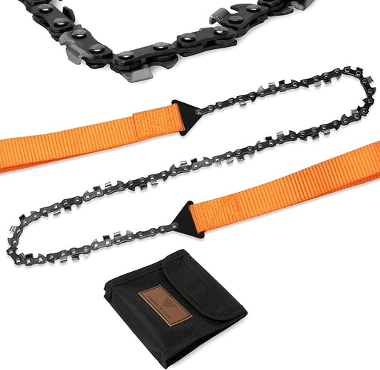 24"-31"Two-sided Teeth Pocket Chain Saw & FREE Fire Starter,3X Faster with Cutting Blade ON Every Link,Best Compact Folding Hand Saw Tool for Survival Gear,Camping,Hunting