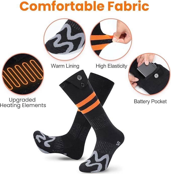 Heated Socks, Rechargeable Heated Socks for Men Women, 7.4V 3000mAh Battery Powered Electric Socks with APP Control 3 Heating Levels Foot Warmer for Winter Outdoor Sports Hunting Skiing Camping Hiking