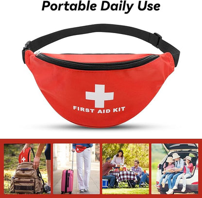 Faylapa Empty First Aid Bag Fanny Pack, Travel Pouch Bag 11.02x5.51x3.54 inch Waist Bag for Travel, Home, Office, Vehicle, Camping, Outdoor (Bag Only)