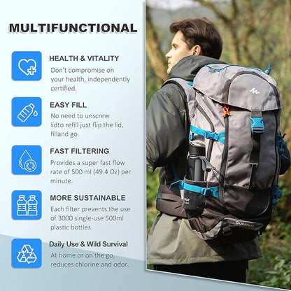 0.01 μm Ultra Filtration Portable Water Bottle - 4-Stage Filtered BPA-Free Reusable Water Bottle - for Survival,Hiking,Emergency,Camping and Backpacking