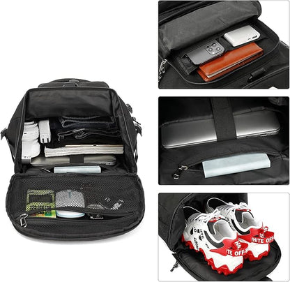 Gym Duffle Bag Backpack 4-Way Waterproof with Shoes Compartment for travel Sport Hiking laptop (Black)