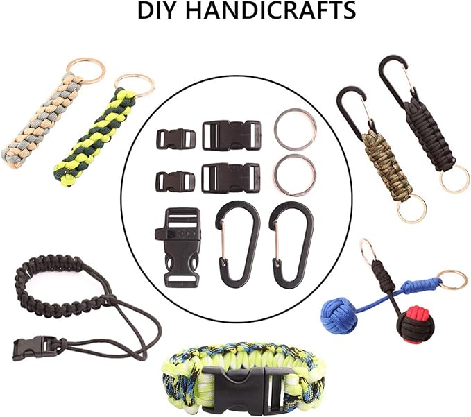 Paracord,Paracord 550 Combo Crafting Kits with 5 Types Buckles,20 Feet Each Paracord Rope (Light Rainbow Set 200feet) (B-Set)