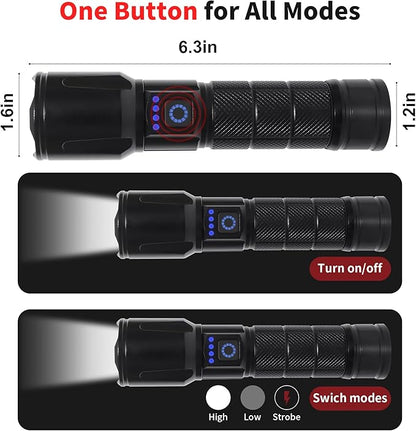 LED Rechargeable Flashlights High Lumens with Zoomable, Super Bright Tactical Flashlight for Emergencies, Portable Waterproof Powerful Handheld Flash Lights for Camping, Hiking, Home Use