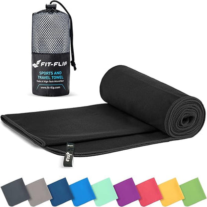 Fit-Flip Travel Towel - Compact & Ultra Soft Microfiber Camping Towel - Quick Dry Towel - Super Absorbent & Lightweight for Sports, Beach, Gym, Backpacking, Hiking and Yoga