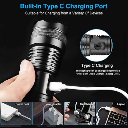 KEPEAK Flashlight, Rechargeable 5000 High Lumen Tactical Handheld Waterproof Zoomable LED Flashlight with 5 Light Modes for Emergency, Camping and Hiking