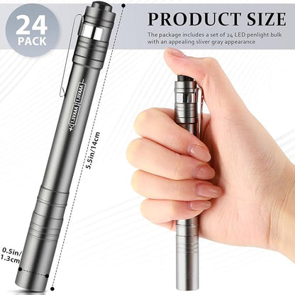 12 Pack LED Penlight Bulk, Pocket Flashlight with Clip, Aluminum Pen Flashlights Mini Pen Light for Nurses Hospital Outdoor Camping Emergency Hiking (Silver Gray)