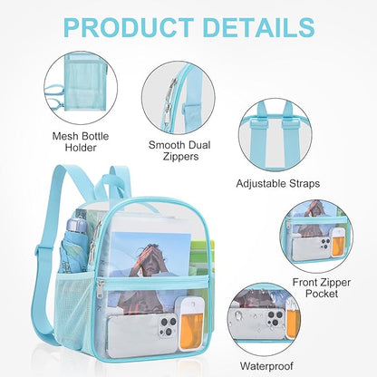 USPECLARE Clear Backpack Stadium Approved 12X11x6, Waterproof Clear Bag Stadium Backpack for Concert Work Sport Event