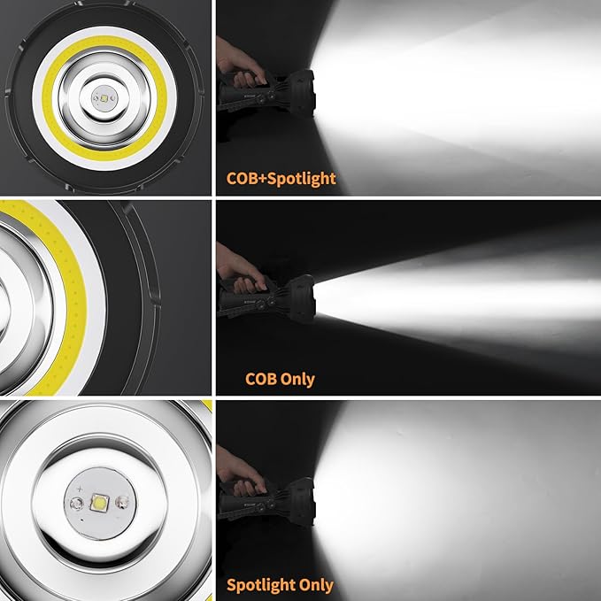 BUYSIGHT Rechargeable Flashlight 1000,000 Lumens COB Led Spotlight Floodlight IP67 Waterproof 15000mAh Long Lasting Long Distance Handheld Spotlight Impact Resistant with Foldable Stand and Red Lens