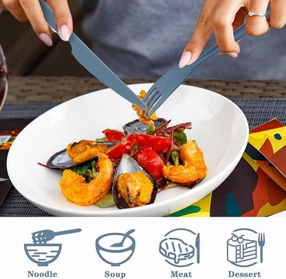Large Reusable Utensils Set with Case, 4 Sets Travel Utensil with Chopsticks, Portable Plastic Cutlery Set Fork Spoons Knife Set for Adult Lunch Accessories, Camping Flatware