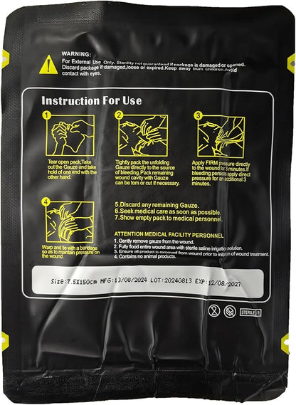 Quick Blood Clotting Emergency Gauze 3" x 145" (2 Pack)- Sterile Hemostatic Z-Folded Compressed Gauze 6-Ply (2 Pack) for First Aid, Combat, Survival, IFAK Trauma Kit Supplies Refill (STAMEN) ﻿