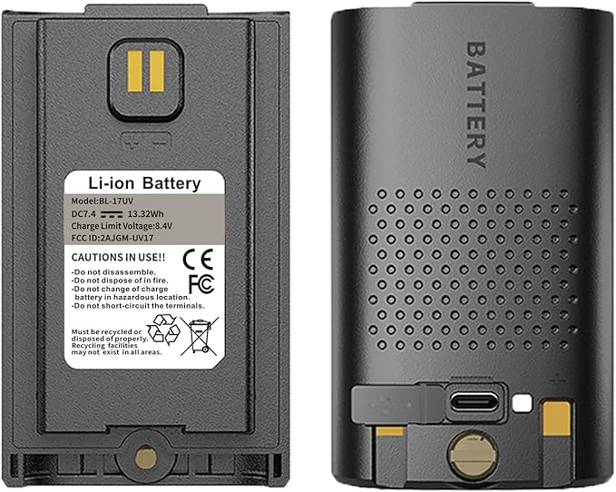 BAOFENG UV-17R Battery Original BL-17UV Enlarge 1800mAh USB-C Charging Rechargerable DC7.4V 13.32Wh Li-ion Battery