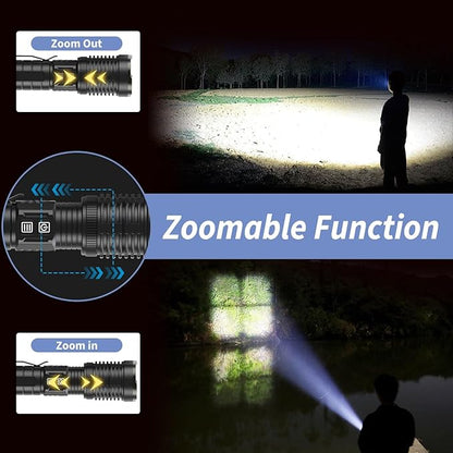 Rechargeable Flashlights High Lumens, 200000 Lumens Flashlights with Clip, Dual Switch IP67 Waterproof Super Bright LED Tactical Flashlight, USB Recharging LED Flashlights for Camping Home