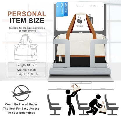 ETRONIK Gym Bag for Women, Personal Item Travel Duffel Bag with Shoes Compartment, Weekender Overnight Bag with Wet Pocket & USB Charging Port, Carry On Bag for Women, Travel (Black White Brown)