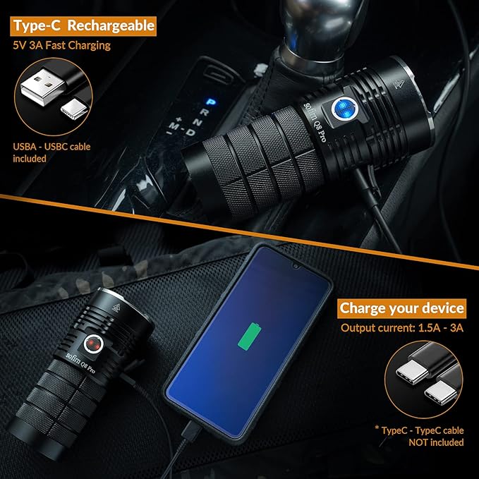 sofirn Q8 Pro Rechargeable Flashlight 11000 Lumen, Super Bright Flashlight with 4 x LED, Max 400 Meters Beam Distance, Powerful Flashlight for Camping, Fishing, Emergency (Q8 pro-6500K)