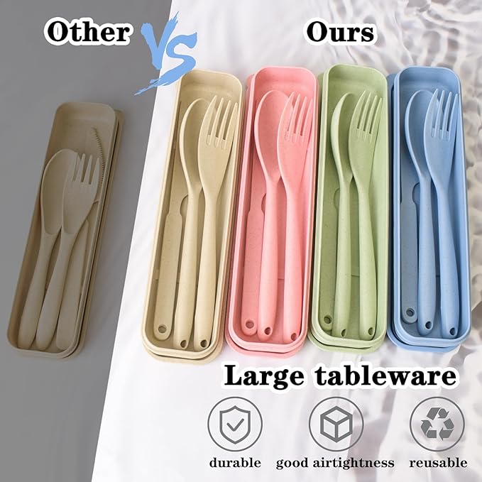 Lnrkai Large Camping Utensil Set, 4 Sets Reusable Utensils Set with Case, Plastic Cutlery Set Travel Silverware Set with Case for Travel Picnic Camping or Daily Use