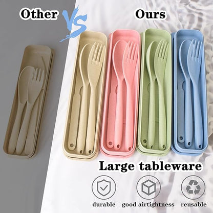 Lnrkai Large Camping Utensil Set, 4 Sets Reusable Utensils Set with Case, Plastic Cutlery Set Travel Silverware Set with Case for Travel Picnic Camping or Daily Use