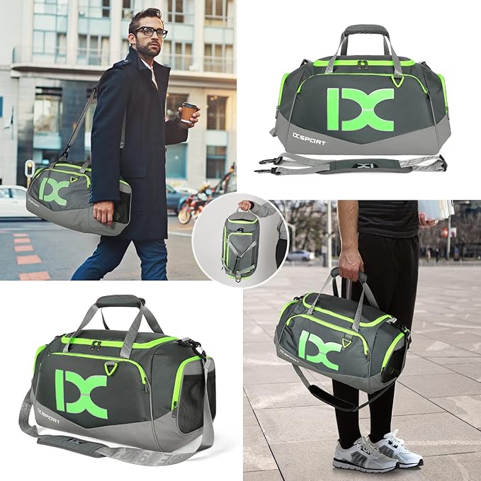 Sports Gym Bag，INOXTO Travel Duffel Bag with Dry Wet Pocket And Shoe CompartmentFor Women and Men，40L/55L Fitness Waterproof Weekender Bag For Swim Sports Travel Working Out (Gray green, 40L)