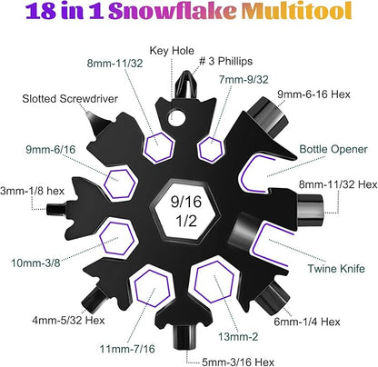 18-in-1 Snowflake Multitool Gifts for Men, 9 Pack Stainless Steel Snowflake Multi-Tool Christmas Stocking Stuffers Gifts for Men, Pocket Size Cool Gadgets for Portable Screwdriver Wrench Bottle Opener