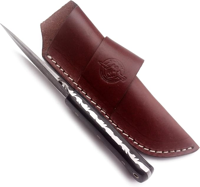 Handmade Damascus Steel Knife for Hunting,Survival,Camping,Bushcraft,and Fishing- Fixed Blade- Dagger with Drop Point Full Tang Micarta Handle-with Cowhide Leather Sheath DCX 22 -300
