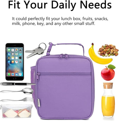 Lunch Box for Kids Boys Girls Men Women, Insulated Small Soft Cooler Lunch Bag Kit for School Work Picnic Travel - Reusable Portable lunchbox, Purple