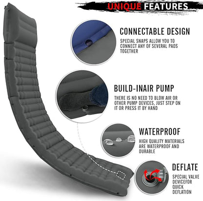 Inflating Sleeping Pad for Camping.4.5 in Thick Sleeping Mat .Compact Waterproof Camping Air Mattress with Pillow.Foot Pressure Inflatable Camping Pads for Backpacking & Hiking. (Grey), Gery