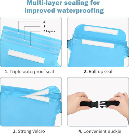 2-Pack Waterproof Pouch with Adjustable Waist Strap, Waterproof Dry Bag, Keeps Cell Phones and Valuables Safe and Dry, Perfect for Kayaking, Beach, Camping and Swimming (Black)