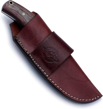 Handmade Damascus Steel Knife for Hunting,Survival,Camping,Bushcraft,and Fishing-Fixed Blade Drop Point with Saw back Full Tang Micarta Handle with Cowhide-Leather Sheath - WKD-773