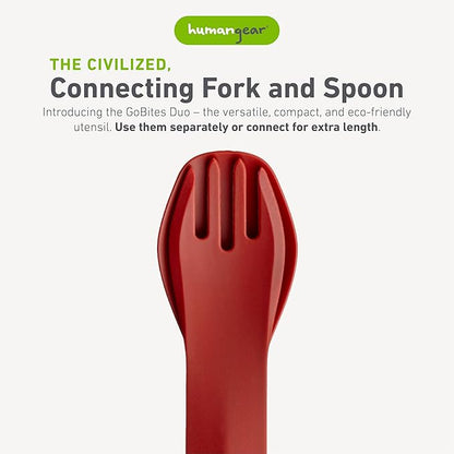 ﻿GoBites Duo and Bio Duo Travel Silverware, Full Size Portable Fork & Spoon, Reusable Utensil Set, PC and BPA-free, Food-Safe Nylon or Plant-Based Resin, ﻿Extended - 9.1” X 1.6”