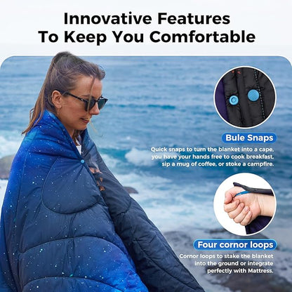 KingCamp Lightweight Camping Blanket - Down Alternative Puffy Printed Camping Quilt - Portable for Travel, Picnic, Hiking, Stadium, Airplane - 79" x 57" (Starrysky)