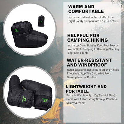 Down Booties Warm Socks Ultralight Sleeping Sock for Camping, Backpacking - Camp Sleeping Bag Tent Down Foot Warmer for Men & Women