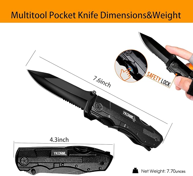 Multitool Pocket Knife Tactical Knife with Blade Saw Plier Screwdriver Folding Built with Full Stainless Steel Perfect Tool for Men Camping Emergency Outdoor Gifts for Men Him Dad Husband Boyfriend