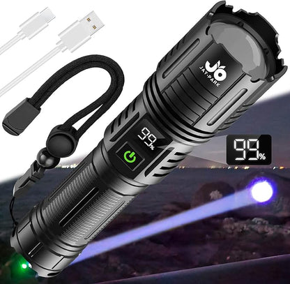 Rechargeable Flashlights 1000000 Lumen, LED Flashlight with Digital Power Display and Zoomable, Flashlights High Lumen Super Bright Long Distance for Camping, bushcraft, Outdoor