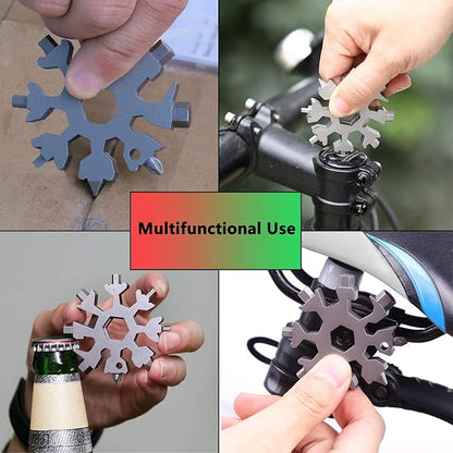 18 in 1 Snowflake Multitool,Stainless Steel Snowflake Tool for Key Chain/Bottle Opener/Flat Phillips Screwdriver Kit/Wrench,Snowflake Handy Tool as Gift for Father, Husband, Boyfriend at Christmas
