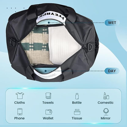 Lightweight Gym Bag for Man Women,Water Resistant Duffle Bag for Travel with Wet Pocket,Wear-resistant Weekender Overnight Duffel Bag,Travel Bag Easy to Clean Tote bag for women(Black)