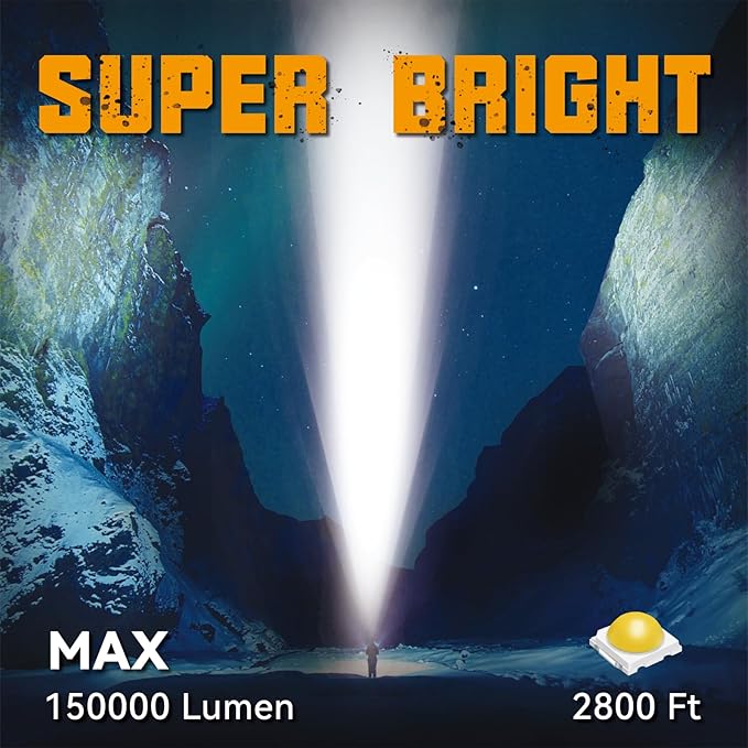 Durapower Rechargeable Spotlight, 150000 Lumens LED Spotlight Flashlight, IP44 Waterproof Handheld Spotlight for Indoor Outdoor Farm Camping Emergency