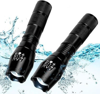 2 Pack Tactical Flashlights Torch, Military Grade 5 Modes 3000 High Lumens Led Waterproof Handheld Flashlight for Camping Biking Hiking Outdoor Home Emergency