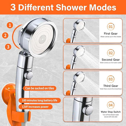QJWDB Portable Shower for Camping: Outdoor Electric Shower Rechargeable Pump with Intelligent Digital Display - 3 Flow Mode Shower Head for Beach Field Camping Hiking Traveling Washing