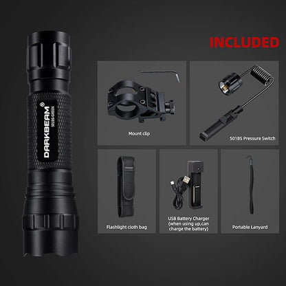 DARKBEAM Green Light Flashlight Tactical LED USB Rechargeable Zoomable Light Kit, Portable Mini Greenlight for Night Hunting, Observation, Fishing, Astronomy, Aviation, Rescue, with Clip