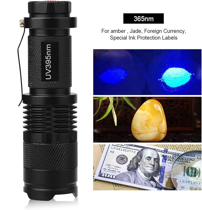 LED Torch Battery Powered, UV Ultra Flashlight Blacklight Light Inspection Lamp Torch 395/365 nM, for Power Cut, Camping, Dog Walking(365nm)