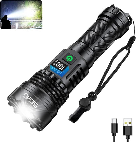 Flashlights High Lumens Tactical, Rechargeable Flashlight, 200000 Lumens Super Bright Flash Light, IPX45 Waterproof, 5 Modes Flash Lights for Camping, Emergency, Outdoor, Home