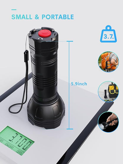 Rechargeable Flashlights High Lumens IP68 Waterproof, Small Flashlights Powerful with Batteries 3500mAh - Flash Light 5 Modes 100M Beam Super Bright for Outdoor/Home/Camping/Hiking/Emergency
