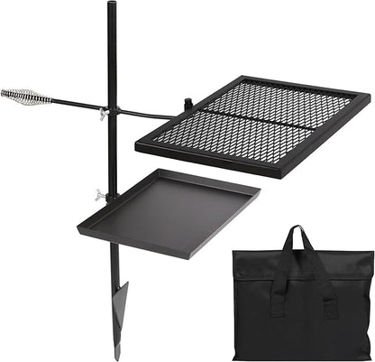 REDCAMP Swivel Campfire Grill Skillet Combo, Portable Heavy Duty Camping Grill Grate with Carrying Bag for Outdoor Fire pit Open Flame Cooking